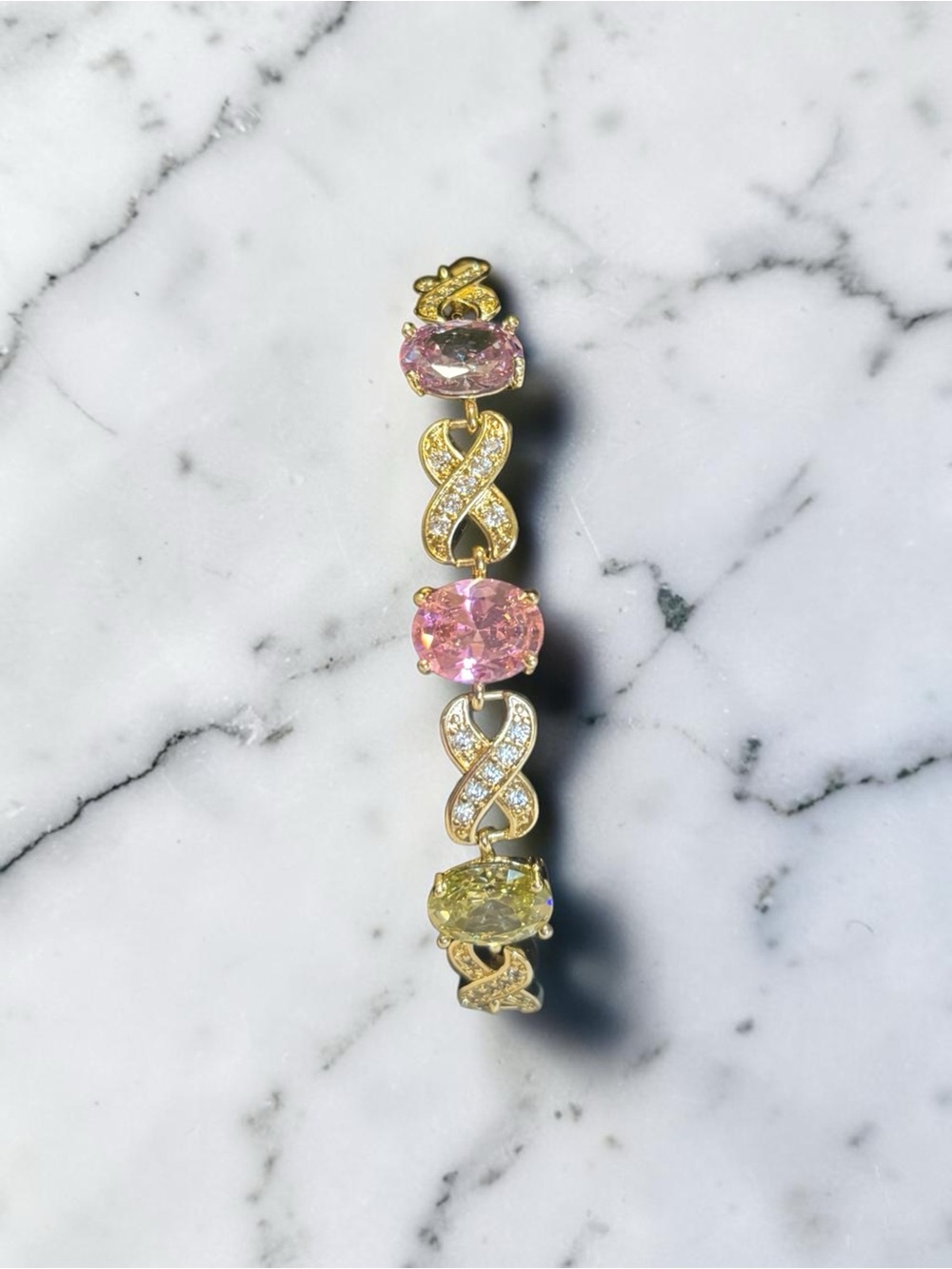 14k Gold Plated Pink, Yellow, Purple Stone Bracelet